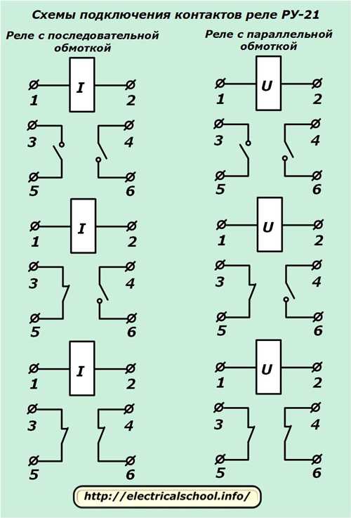 Схема подключения контактов реле RU-21