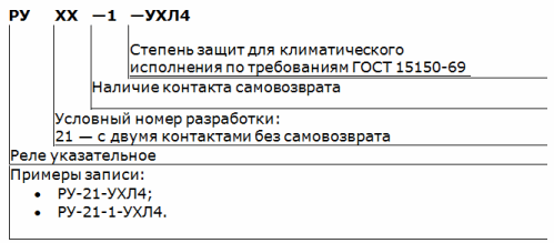 Принципиальная схема индикаторного реле RU-21 