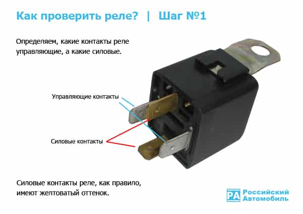 Как проверить реле: найти управляющие и силовые контакты