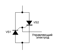 Эквивалентная схема симистора на двух тиристорах