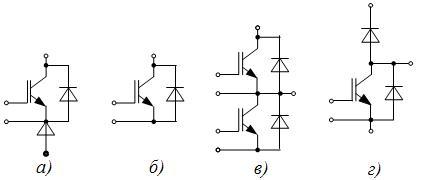 IGBT-модули: a - MTKID; b - MTKI; c - M2TKI; d - MDTKI