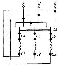 Схема подключения 3-фазного двигателя с переключением фаз звезда-треугольник