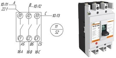 Символ трехполюсного автоматического выключателя