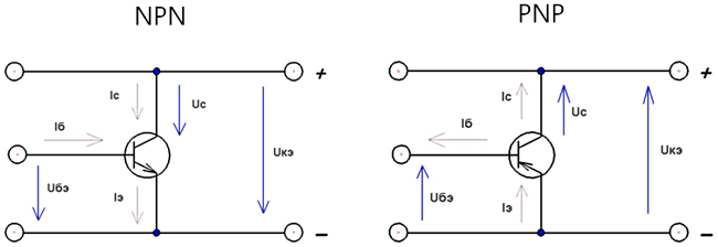 Включение транзисторов NPN и PNP